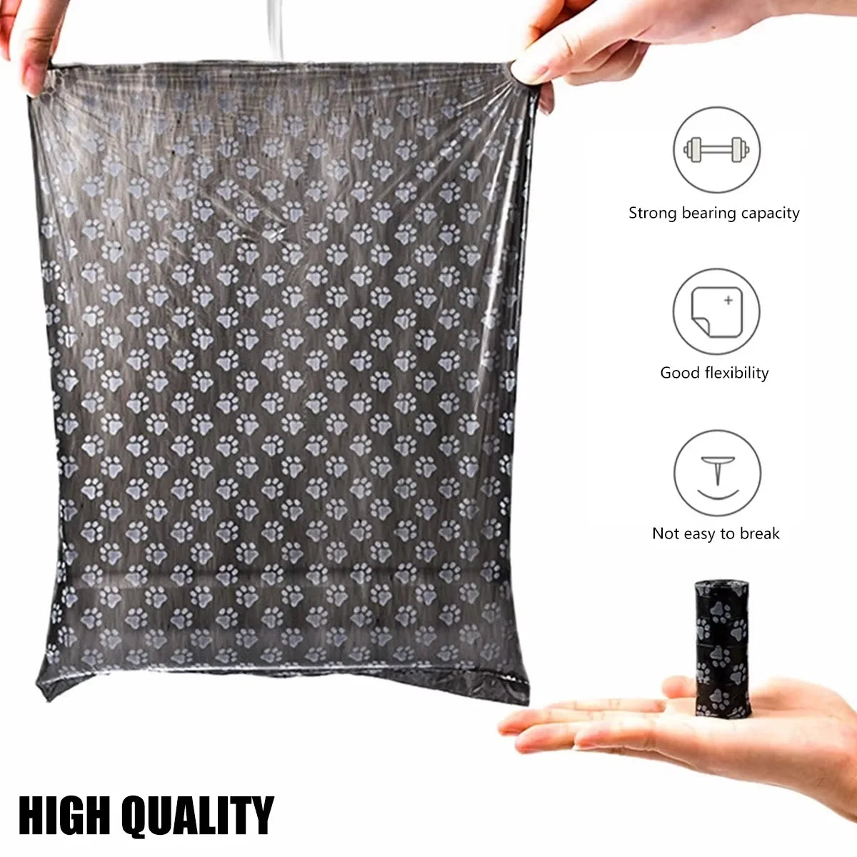 Dog Poop Bags 8 Rolls Paw Print Pattern Leak-Proof Extra Thick Pet Waste Bags Portable Disposable Puppy Walking Clean Garbage Bags