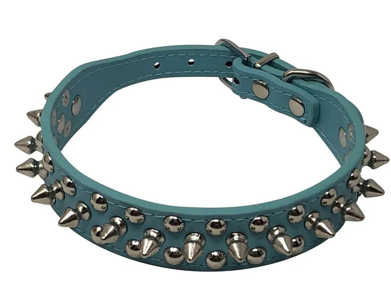 Dog Collar Studded& Spikes Rivet Adjustable 12 Colors Faux Leather 1" w S M L