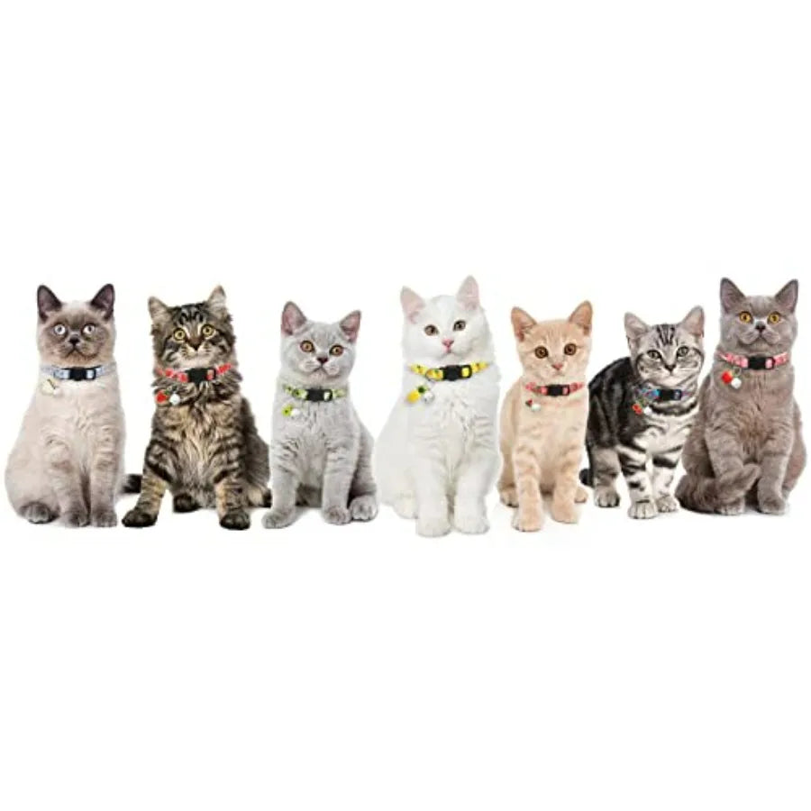 7 Pack Breakaway Cat Collars with Bells and Fruit Pendants, Safety Kitten Collar, Adjustable, Ideal for Girl Cats Boy Male Cats