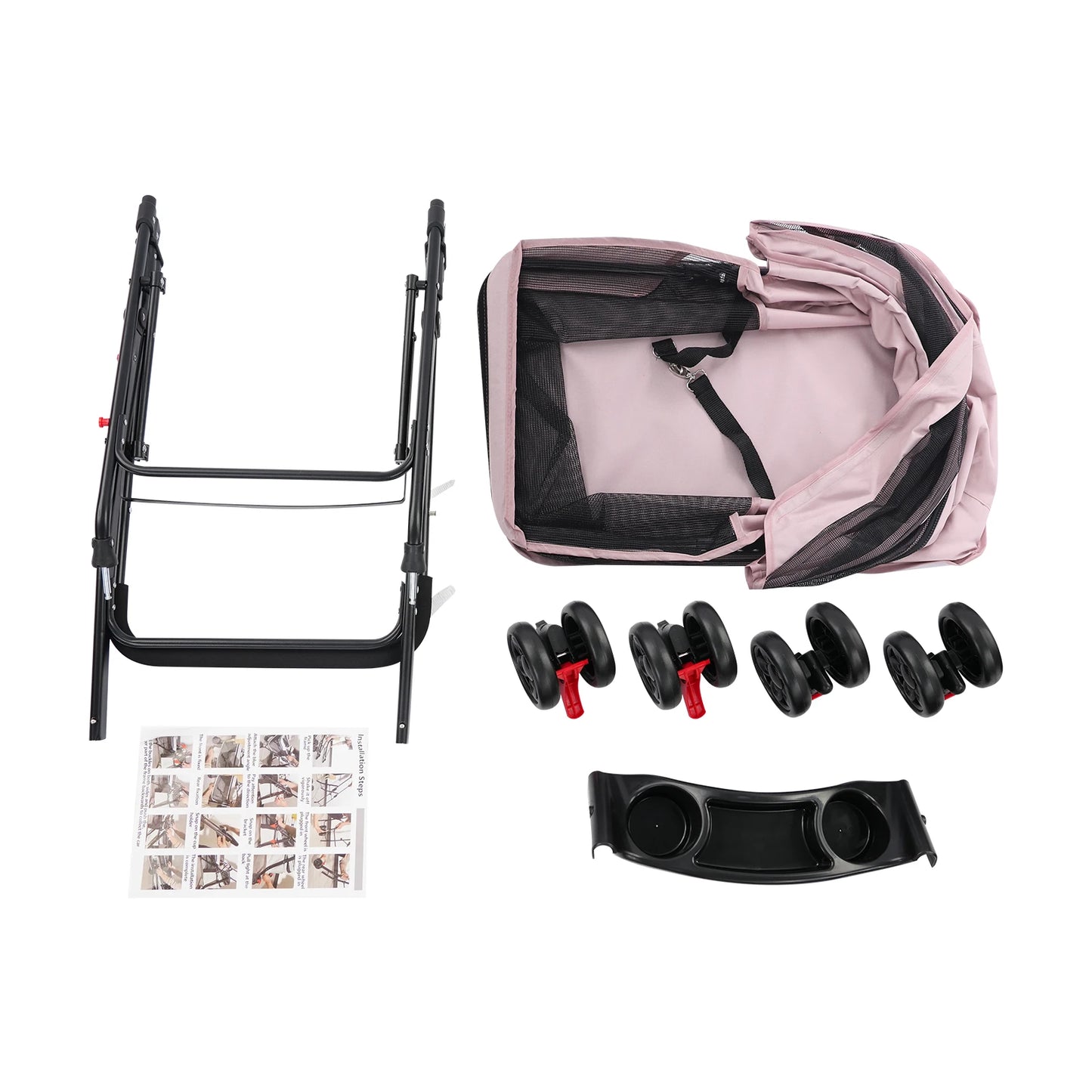 Pale Pinkish Grey Foldable Pet Cart—Carbon Steel/Oxford Cloth 40lbs Load+360°Front Wheels 23.62x13.39x20.87in Basket Rear Brakes