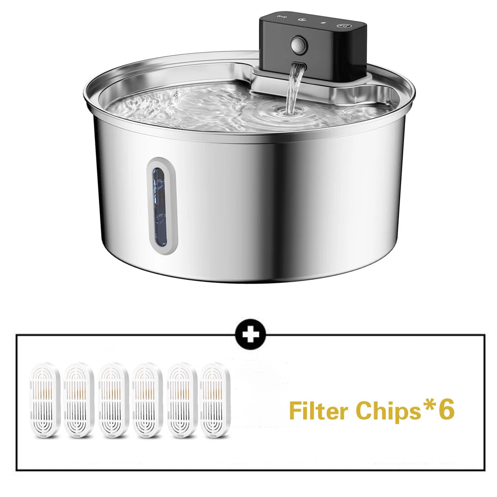 Wireless Stainless Steel Pet Water Fountain, 3.2L Automatic Cat Water Feeder with Motion Sensor, Dog Water Bowl(No 5V 1A Plug)