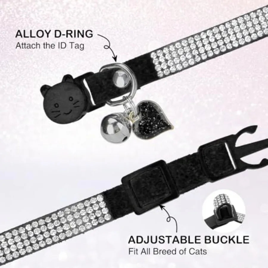 Rhinestone Cat Collar Breakaway with Bell, Diamond Cat Collar with Safety Buckle Quick Release for Girl Boy Small Kitten Pets P