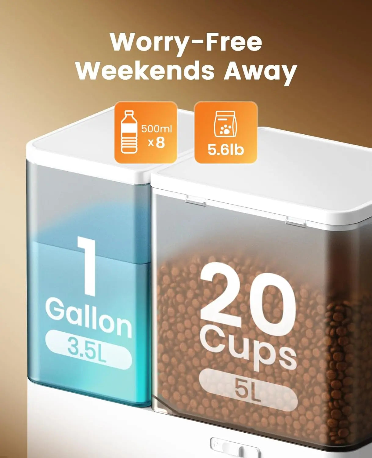 2-in-1 Automatic Cat Feeder and Water Dispenser, 5L Food & 3.5L Water, Timed Cat Feeder for Dry Food with Gravity Waterer