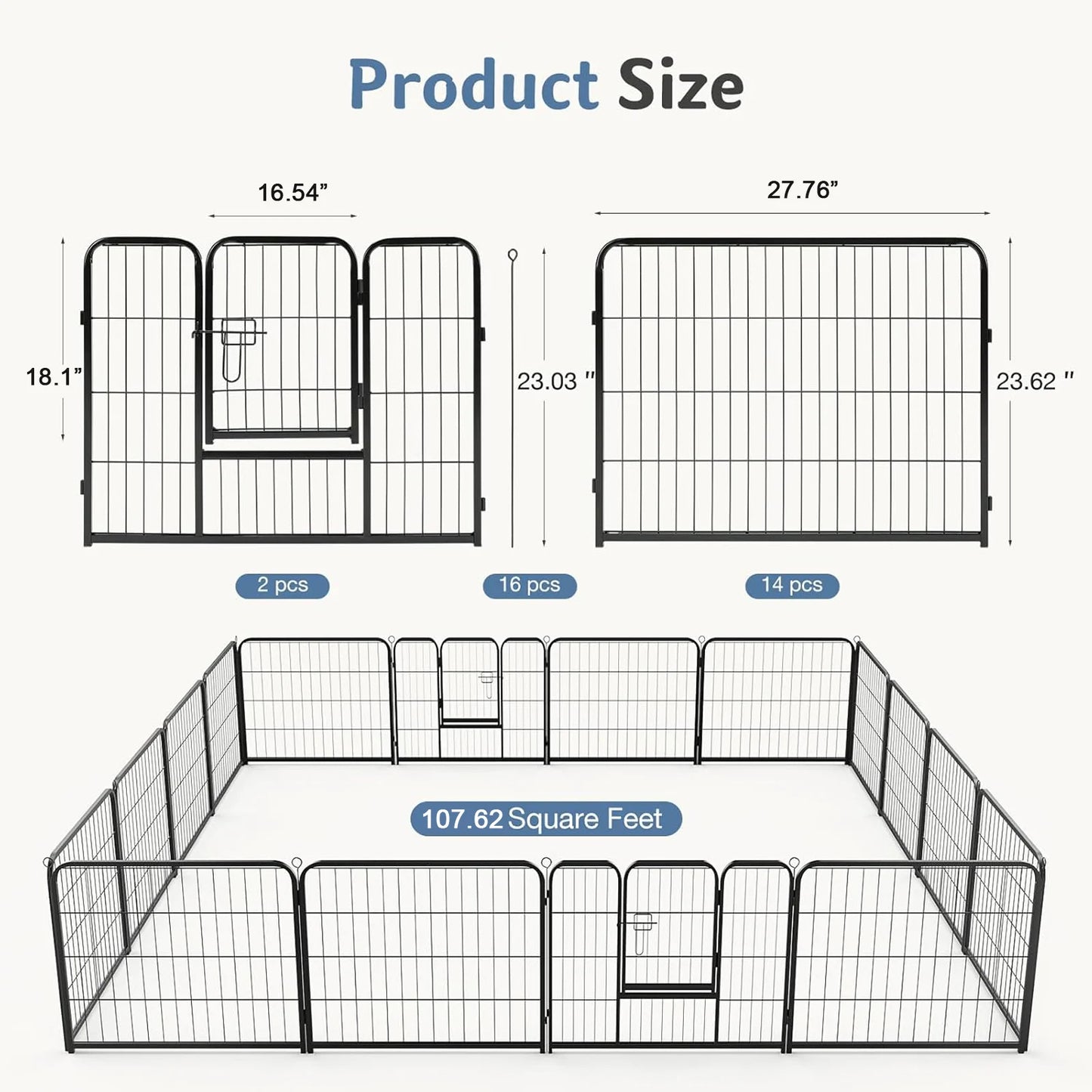 JHK 16 Panel Dog Playpen Metal Fence Foldable For Yard