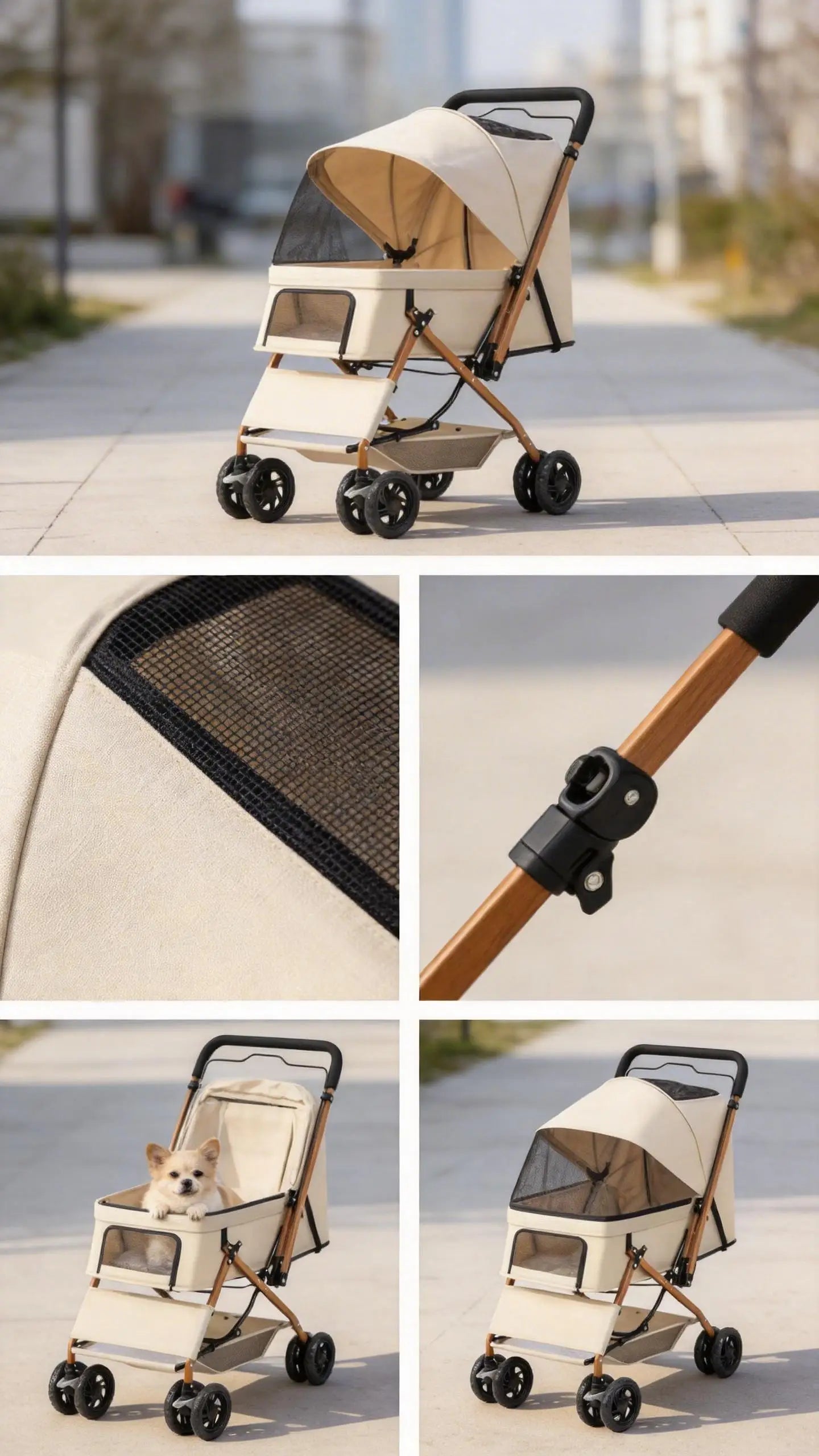 Premium Pet Stroller Large Space 4 Wheel Stable Travel Cart For Dogs And Cats