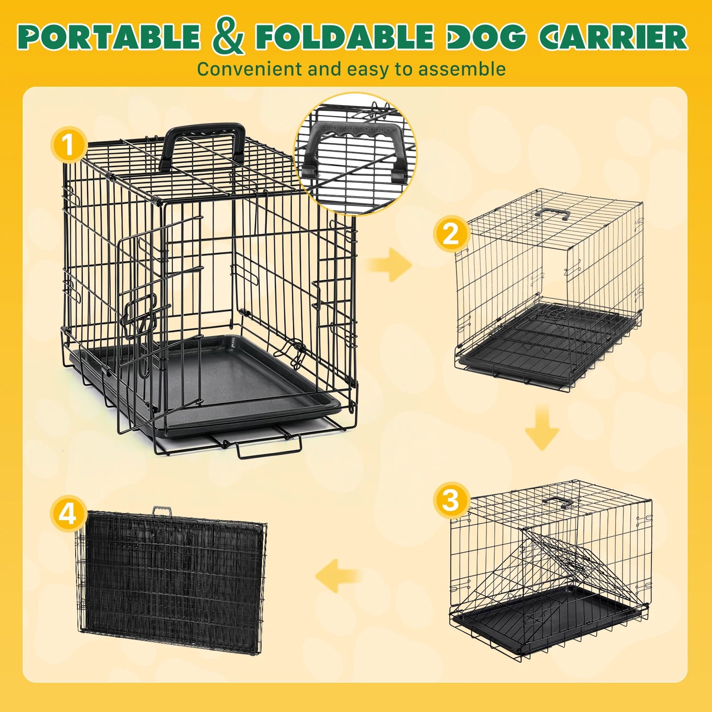 JHK Metal Dog Crate With Secure Lock And Foldable Tray