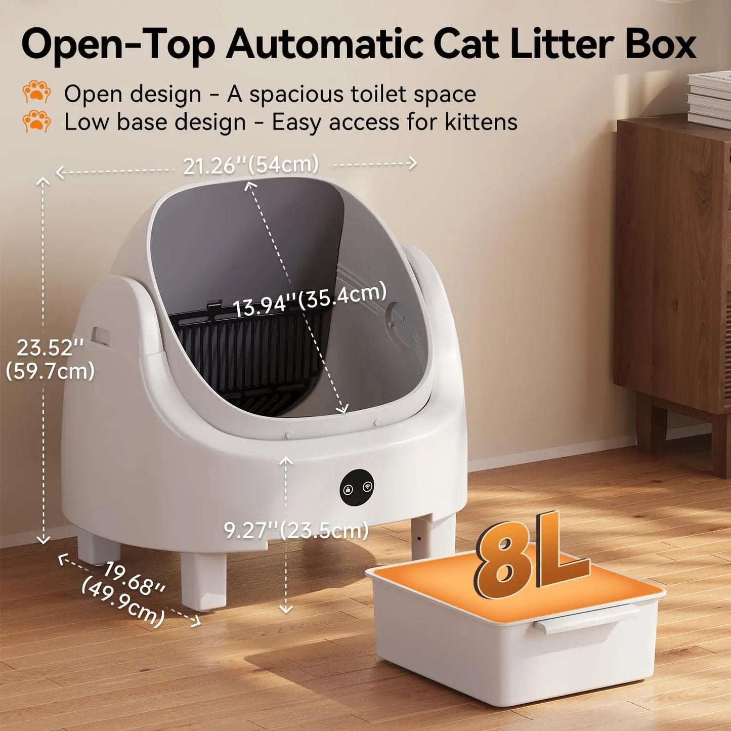 Aoxun Automatic Self Cleaning Litter Box White App Control Odor Control Safety Protection For Multiple Cats With Garbage Bag Litter Mat Fragrance Box
