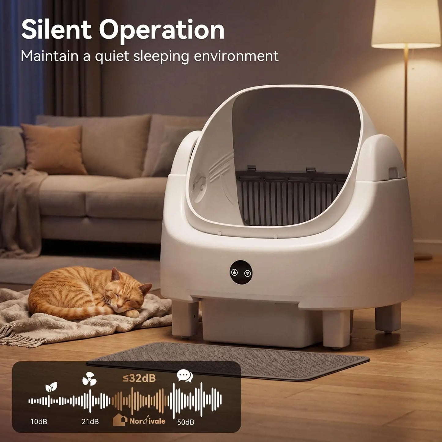 Aoxun Automatic Self Cleaning Litter Box White App Control Odor Control Safety Protection For Multiple Cats With Garbage Bag Litter Mat Fragrance Box