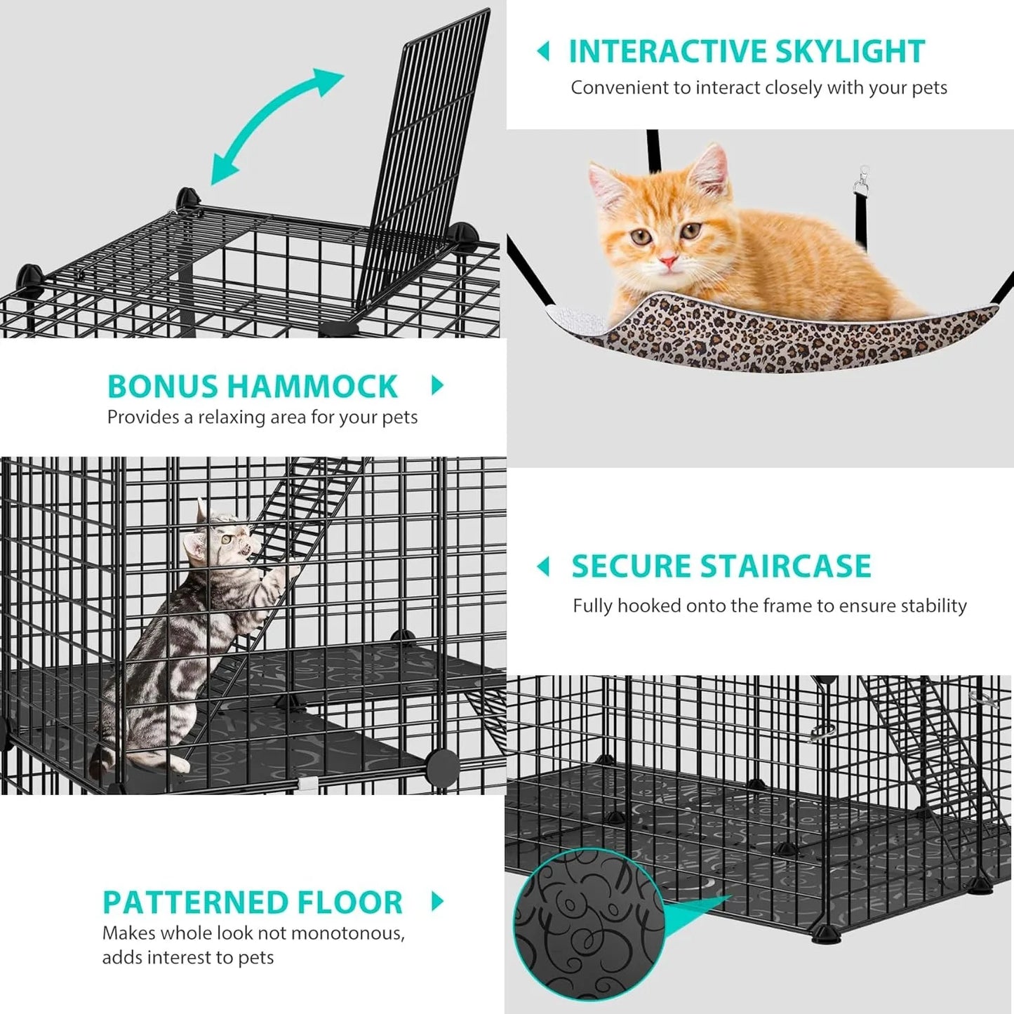 4 Tier Cat Cage Indoor Playpen With Hammock Metal Catio