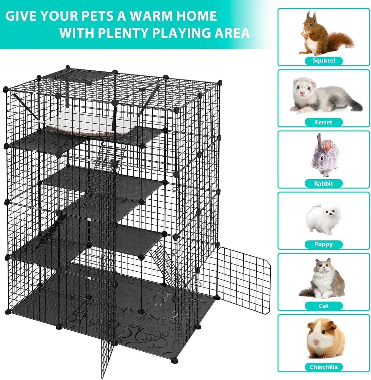 4 Tier Cat Cage Indoor Playpen With Hammock Metal Catio