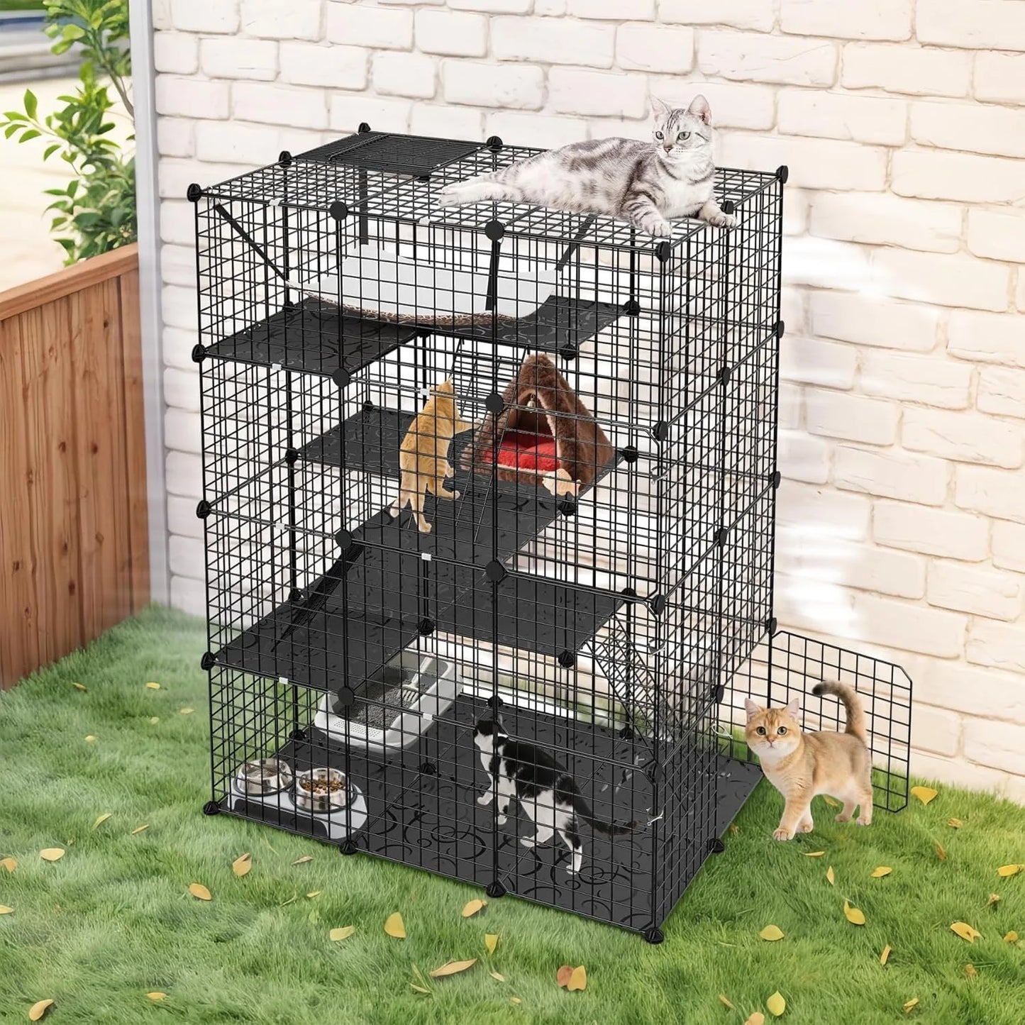 4 Tier Cat Cage Indoor Playpen With Hammock Metal Catio