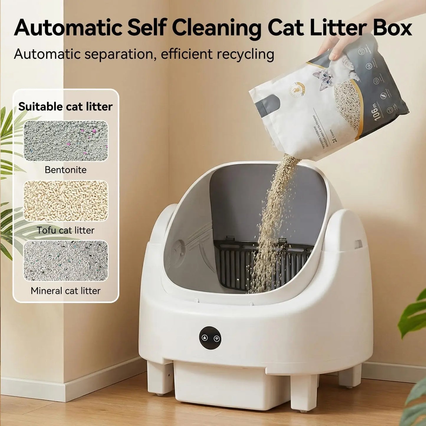 Aoxun Automatic Self Cleaning Litter Box White App Control Odor Control Safety Protection For Multiple Cats With Garbage Bag Litter Mat Fragrance Box