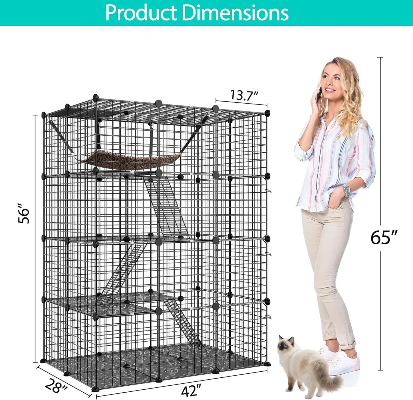 4 Tier Cat Cage Indoor Playpen With Hammock Metal Catio