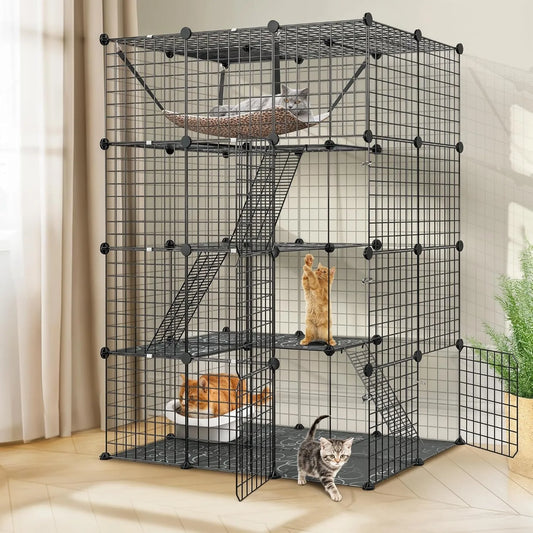 4 Tier Cat Cage Indoor Playpen With Hammock Metal Catio