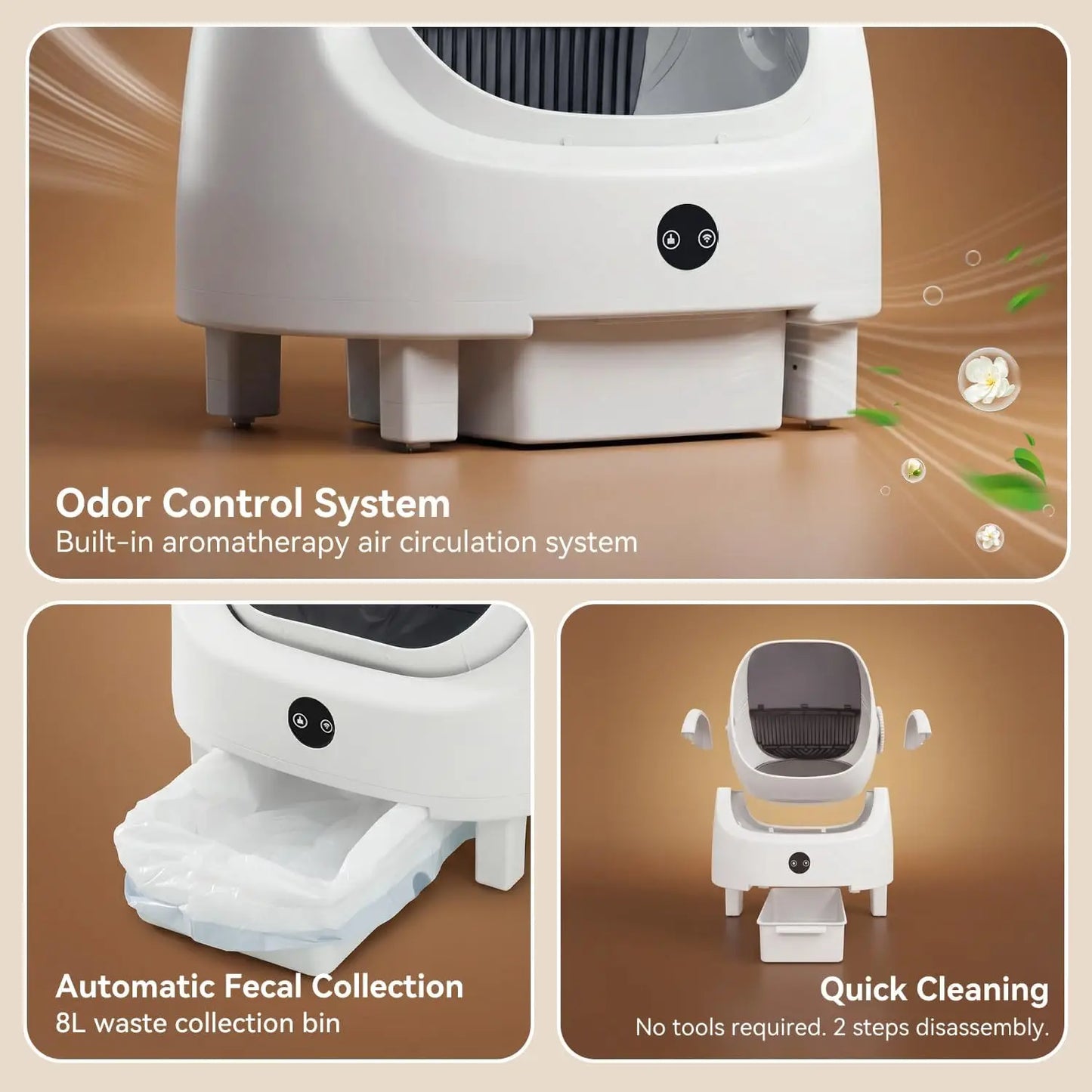 Aoxun Automatic Self Cleaning Litter Box White App Control Odor Control Safety Protection For Multiple Cats With Garbage Bag Litter Mat Fragrance Box