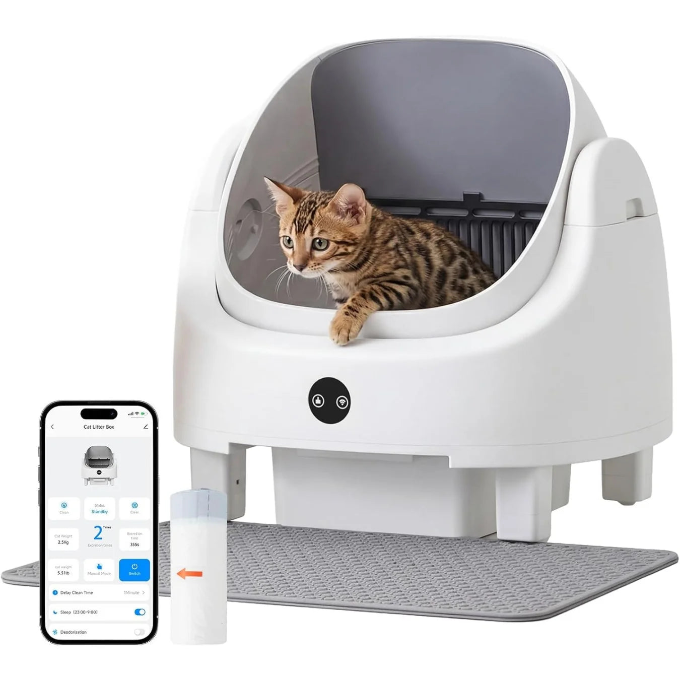 Aoxun Automatic Self Cleaning Litter Box White App Control Odor Control Safety Protection For Multiple Cats With Garbage Bag Litter Mat Fragrance Box