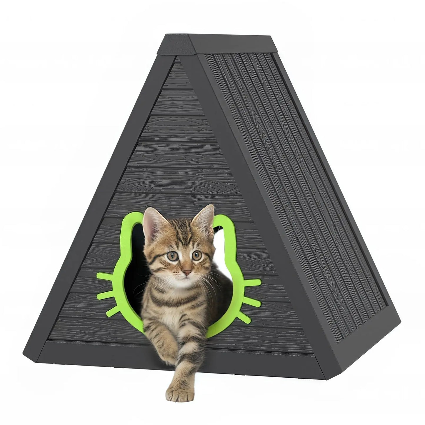Triangular A Frame Plastic Cat House With Cute Cat Head Entrance