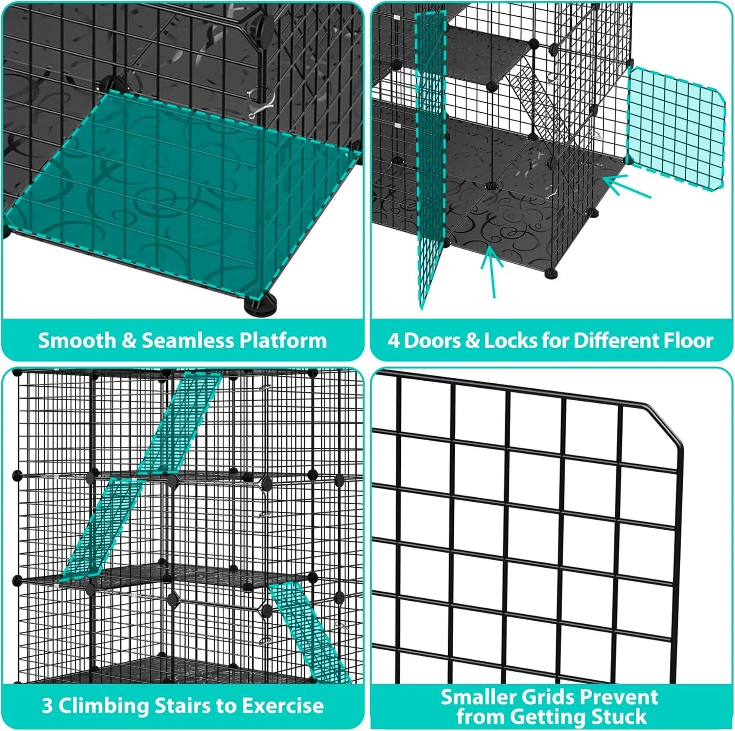 4 Tier Cat Cage Indoor Playpen With Hammock Metal Catio