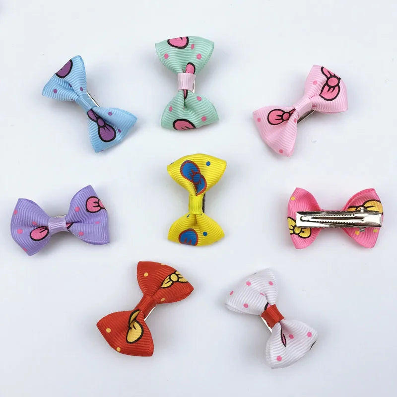 (100 pieces/lot) Cute Handmade Pet Hair Grooming Accessories 73 Colors Boutique Ribbon Dog Cat Hair Bows With Metal Clips