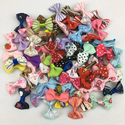 (100 pieces/lot) Cute Handmade Pet Hair Grooming Accessories 73 Colors Boutique Ribbon Dog Cat Hair Bows With Metal Clips