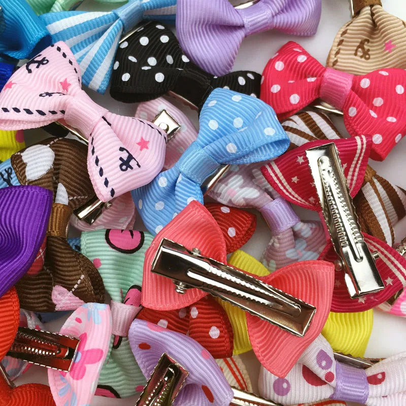 (100 pieces/lot) Cute Handmade Pet Hair Grooming Accessories 73 Colors Boutique Ribbon Dog Cat Hair Bows With Metal Clips