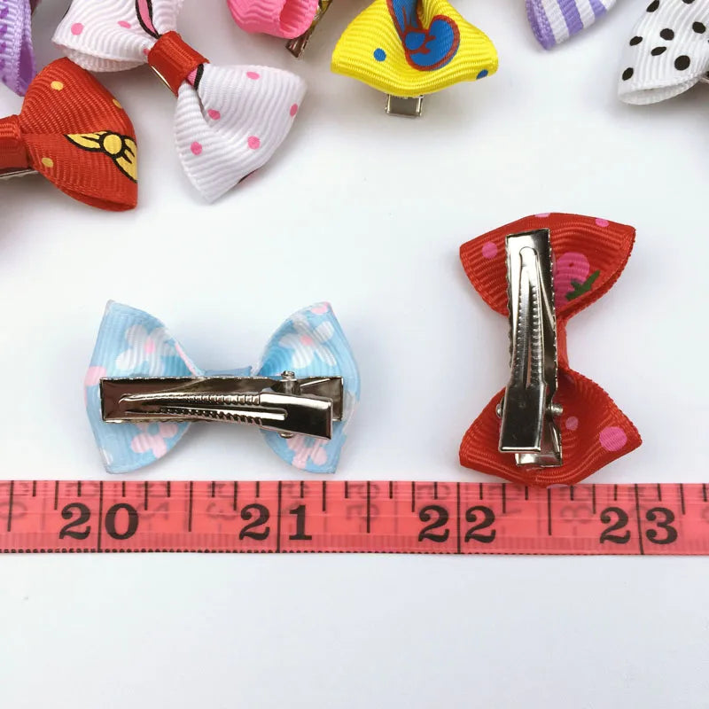 (100 pieces/lot) Cute Handmade Pet Hair Grooming Accessories 73 Colors Boutique Ribbon Dog Cat Hair Bows With Metal Clips