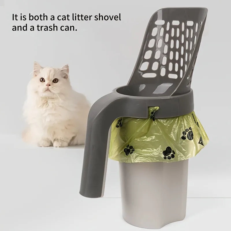 Large-Capacity Cat Litter Scoop with Integrated Waste Bin – Portable, Easy-to-Clean Plastic Pet Waste Scoop