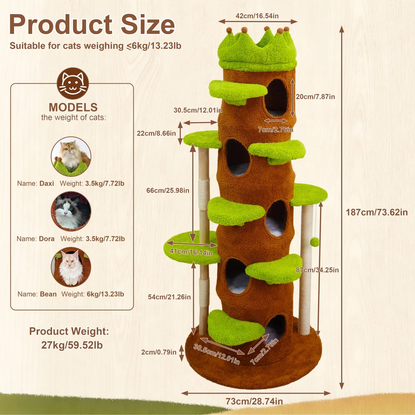 Indoor Cat Tree Tower Five Levels Plush Crown Perch Stairs
