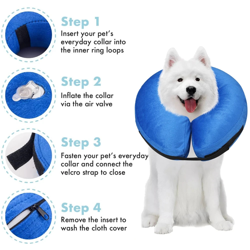 Dog Collar After Surgery Protective Inflatable Soft Blow Up Collar for Pet Recovery for Small Medium Large Dogs Cats Drink Eat