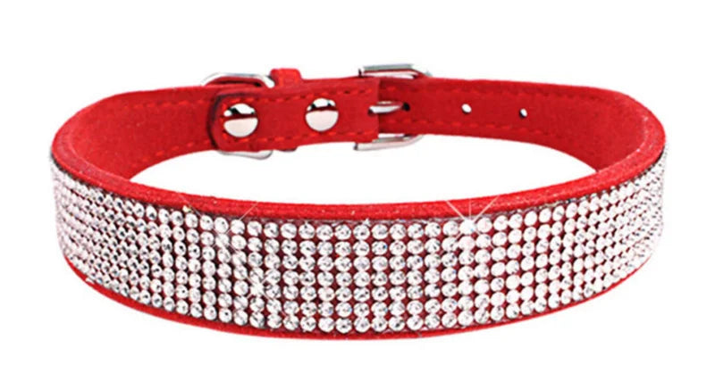 Dog Collar Rhinestone Bling Sparkle Soft Velvet  Microfiber Adjustable XS S M L