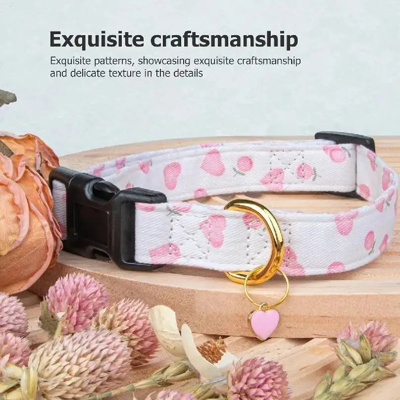 Solid Cotton Dog Cute Heart And Strawberry Design Small Medium Large Dogs Collar Handmade Pendant Pet Cat Puppies