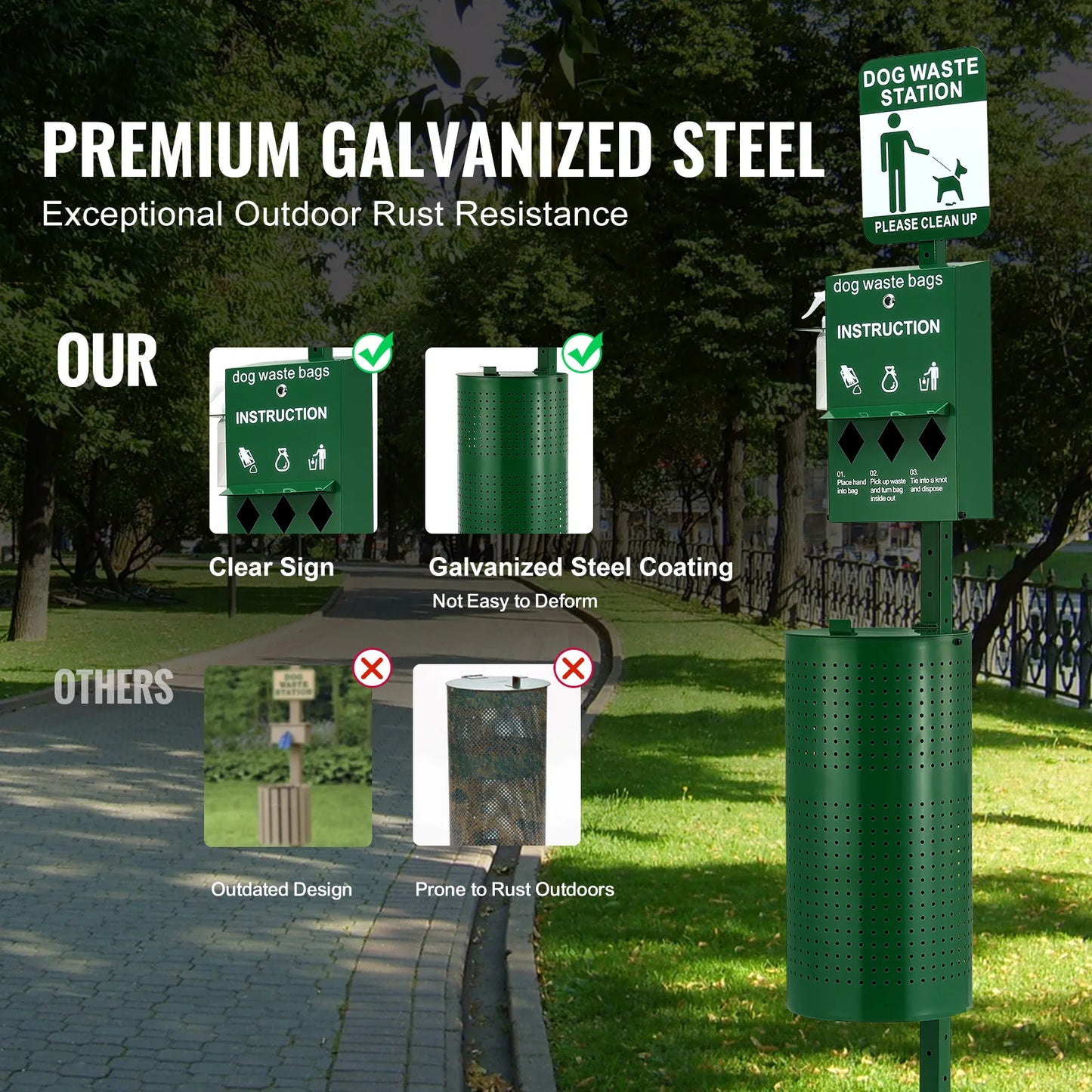 SucceBuy Dog Waste Station with Hand Wash Bottle Commercial Dog Poop Station Bag Dispenser Dog Waste Disposal System for Outdoor