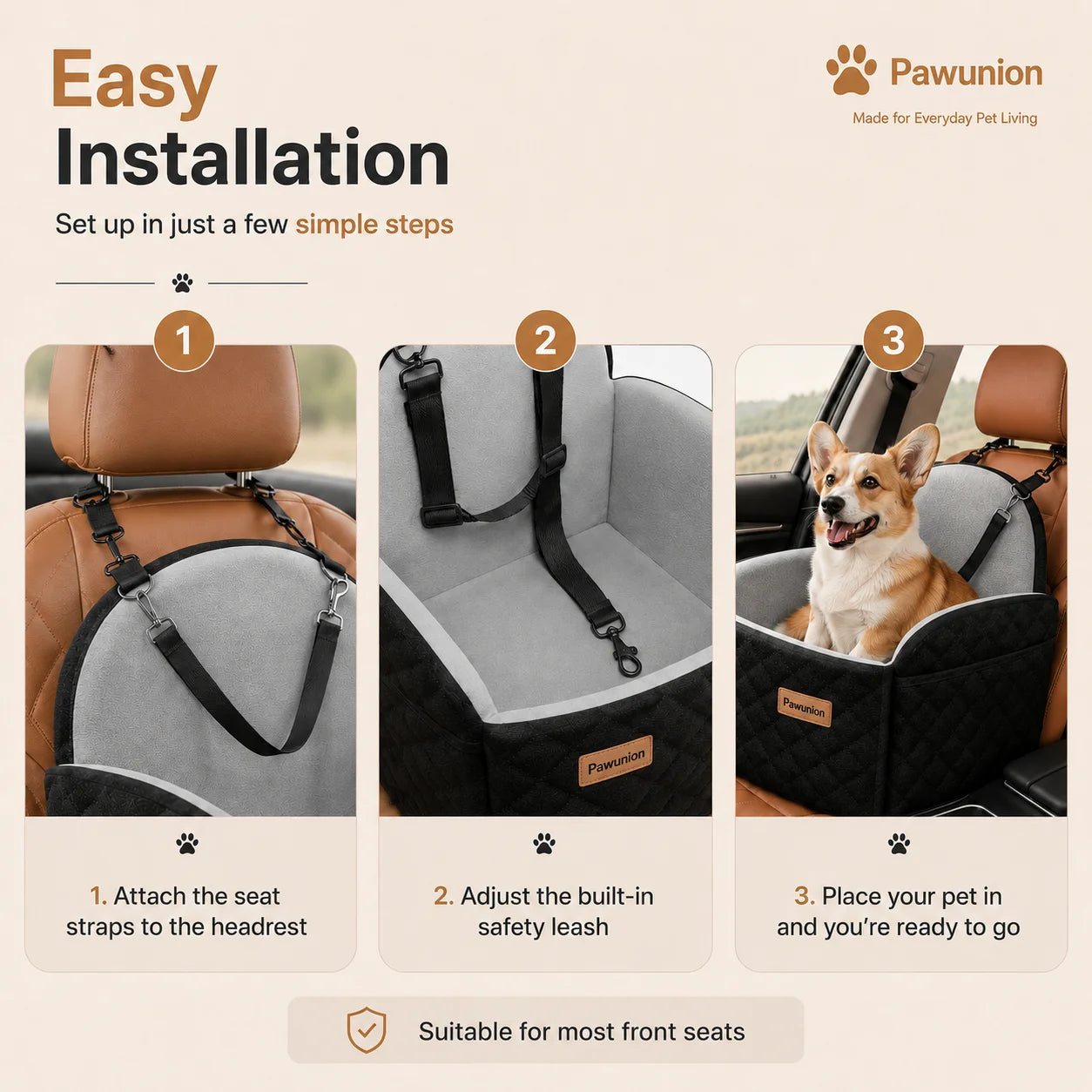 Dog Car Seat With Memory Foam Booster And Washable Cover
