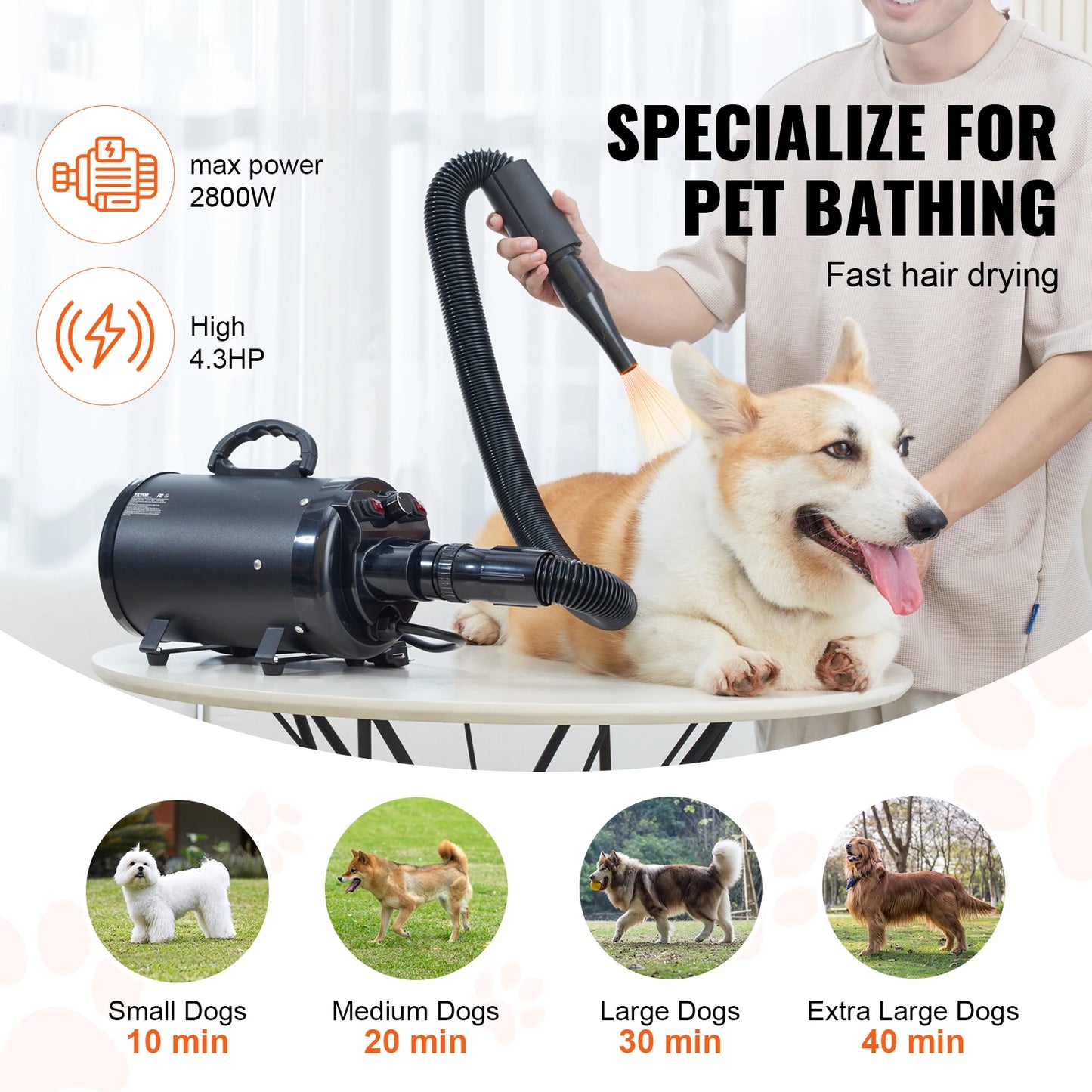 SucceBuy 2000W Dog Grooming Dryer With Adjustable Speed Temperature