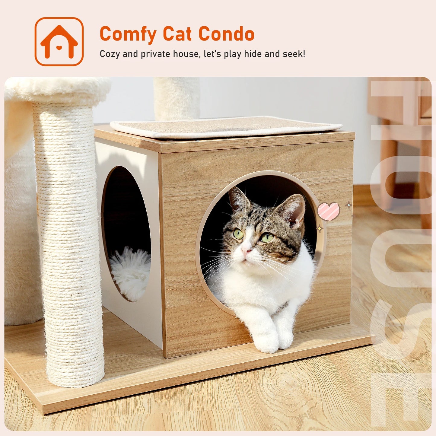 PAWZ Road Modern Cat Tree Three Level Wood Cat Tower