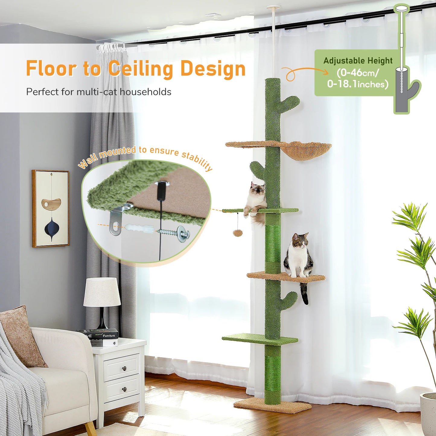 PAWZ Road Cat Tree Five Tier Floor Ceiling Climbing Tower
