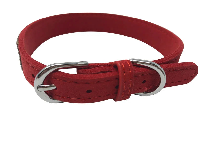 Dog Collar Rhinestone Bling Sparkle Soft Velvet  Microfiber Adjustable XS S M L