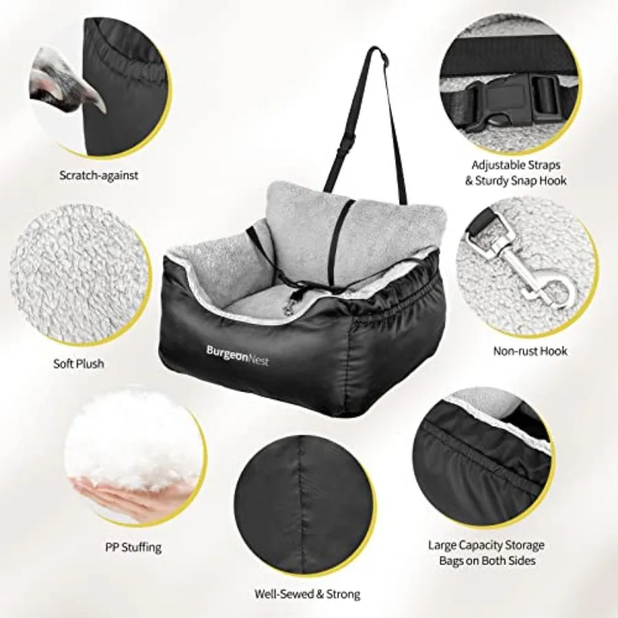 Dog Car Seat for Small Dogs, Soft Pet Car Travel Home Bed Under 25 lbs, Fully Detachable and Washable Cat Booster Carseats with