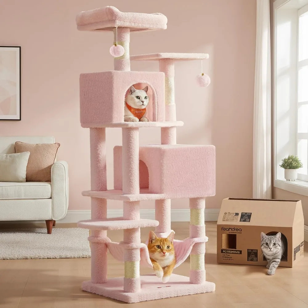 NBVCX Tall Cat Tree Condo With Scratching Posts Perches Caves Hammock Toys