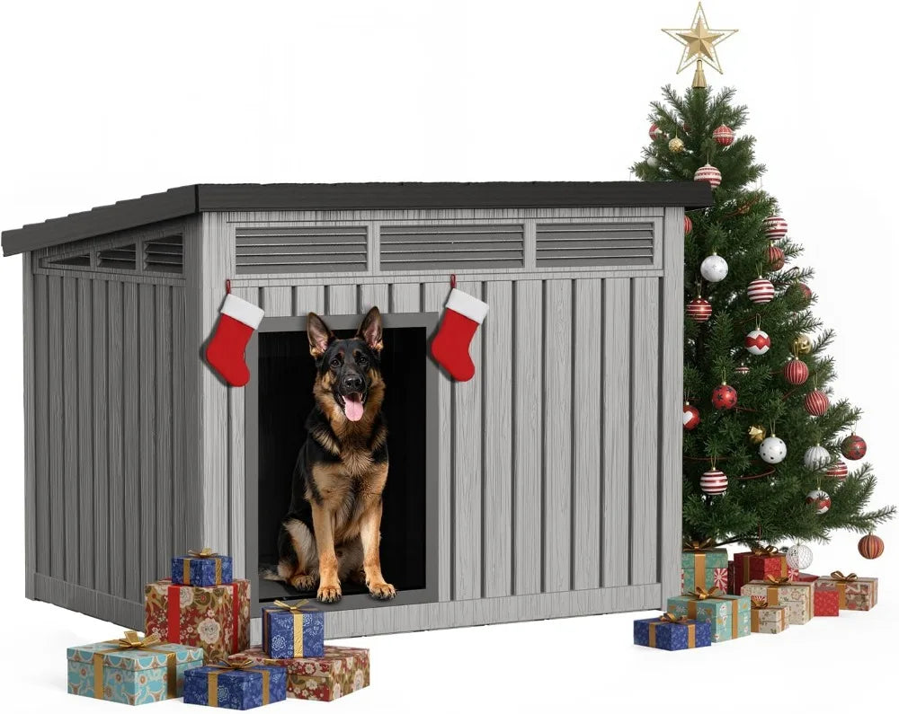DRATO Large Dog House Outdoor Indoor Weatherproof Removable Roof Gray 42.9x32.9x31.6in