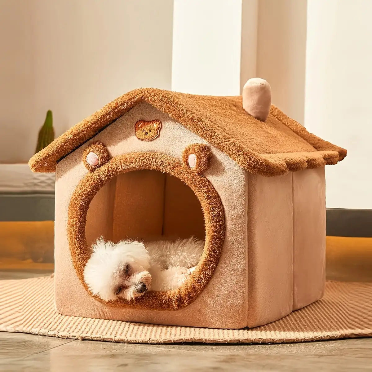 Bear Shape Pet House Bed Detachable Washable Plush Cave Tent