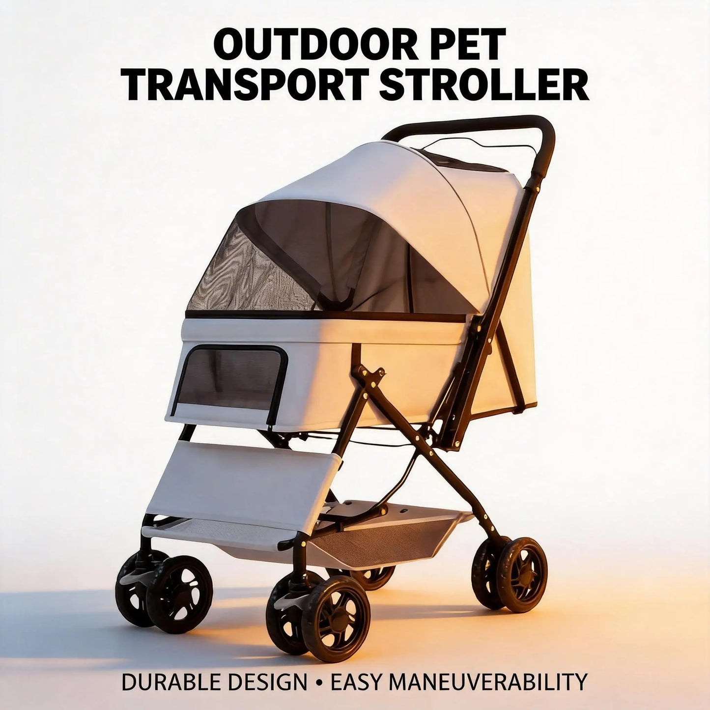 Premium Pet Stroller Large Space 4 Wheel Stable Travel Cart For Dogs And Cats