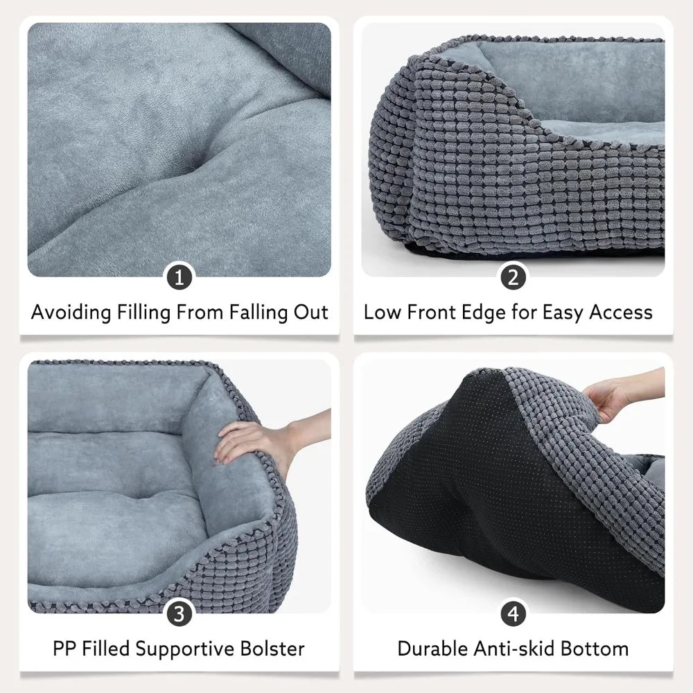 Rectangle Washable Dog Bed for Large Medium Small Dogs, Soft Calming Orthopedic Pet Sofa with Anti-Slip Bottom, Multiple Sizes (Grey, 20")