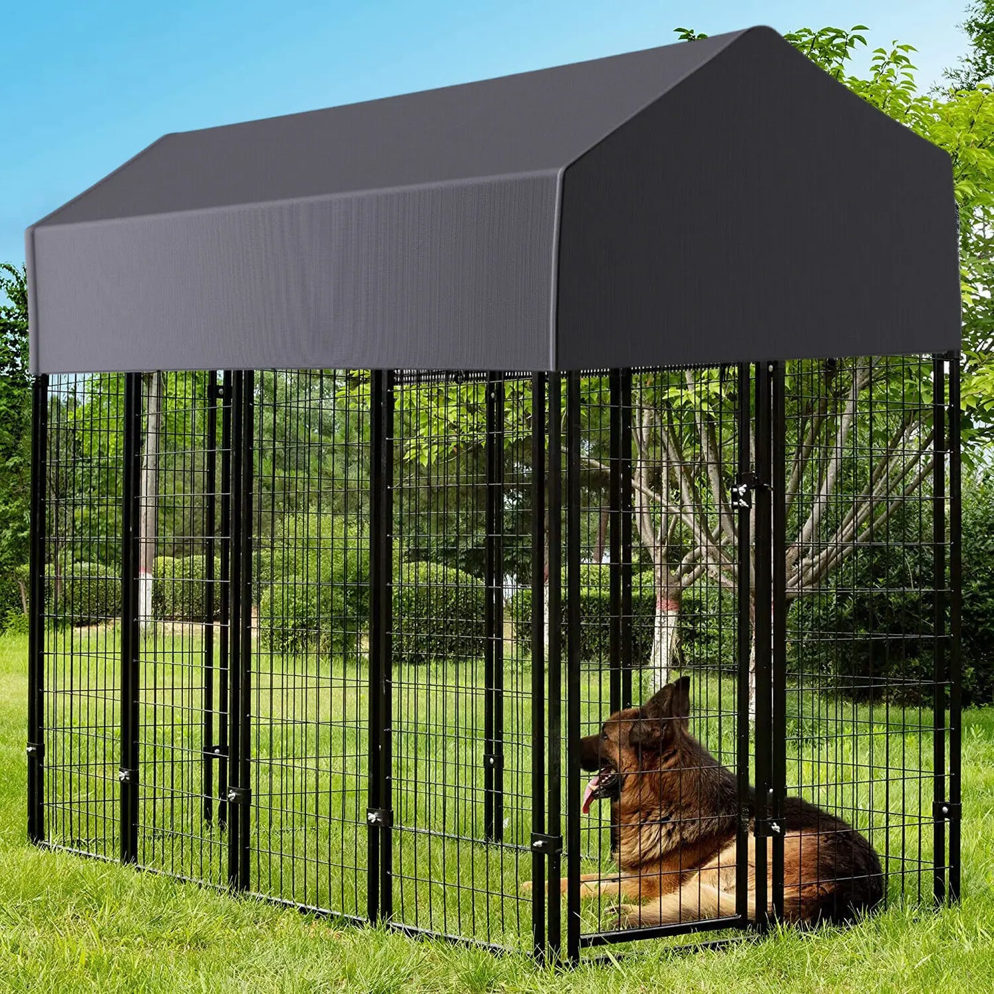 Outdoor Dog Kennel With Anti UV Waterproof Cover Metal Welded Wire Playpen