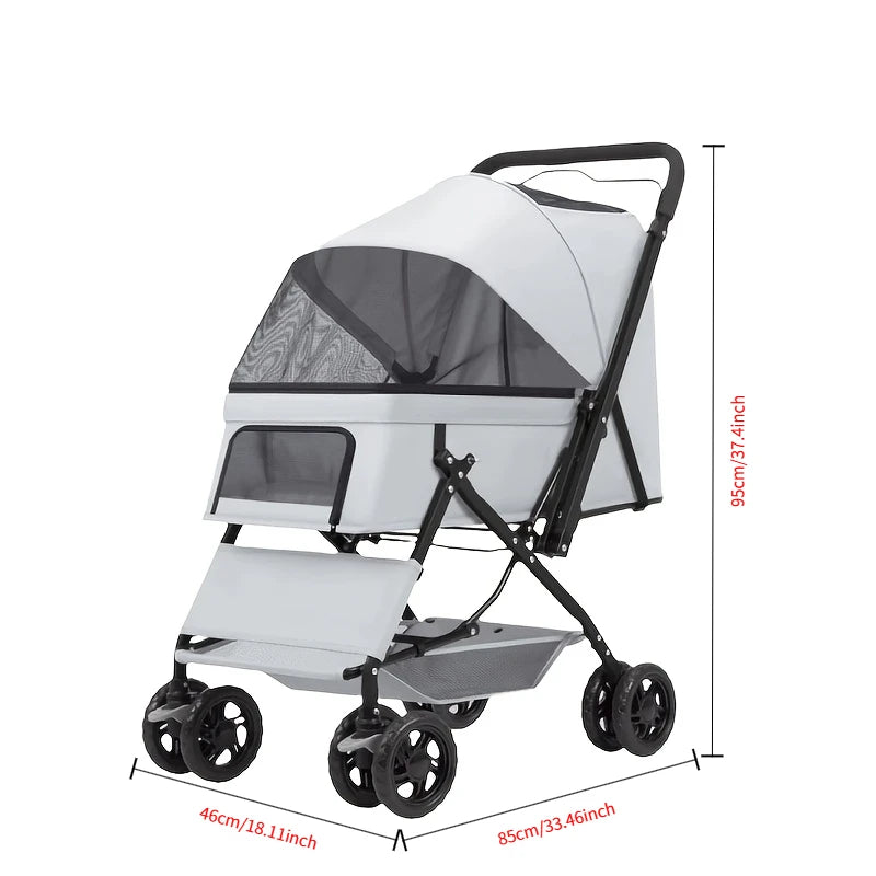 Premium Pet Stroller Large Space 4 Wheel Stable Travel Cart For Dogs And Cats