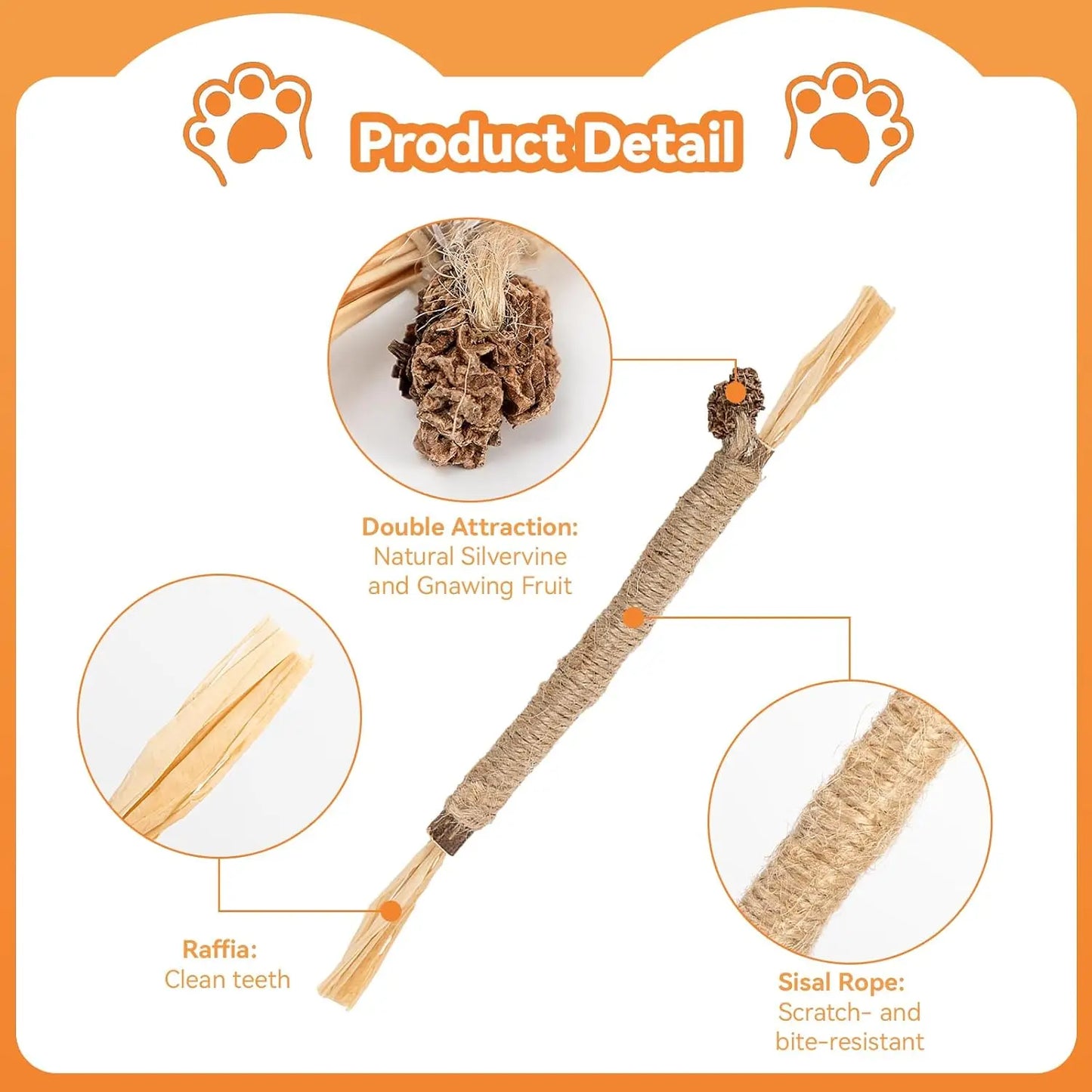 6Pcs Silvervine Sticks for Cats with Catnip Bag, Cat Chew Toys for Teeth Cleaning and Anxiety Relief, Natural Dental Care Kit fo