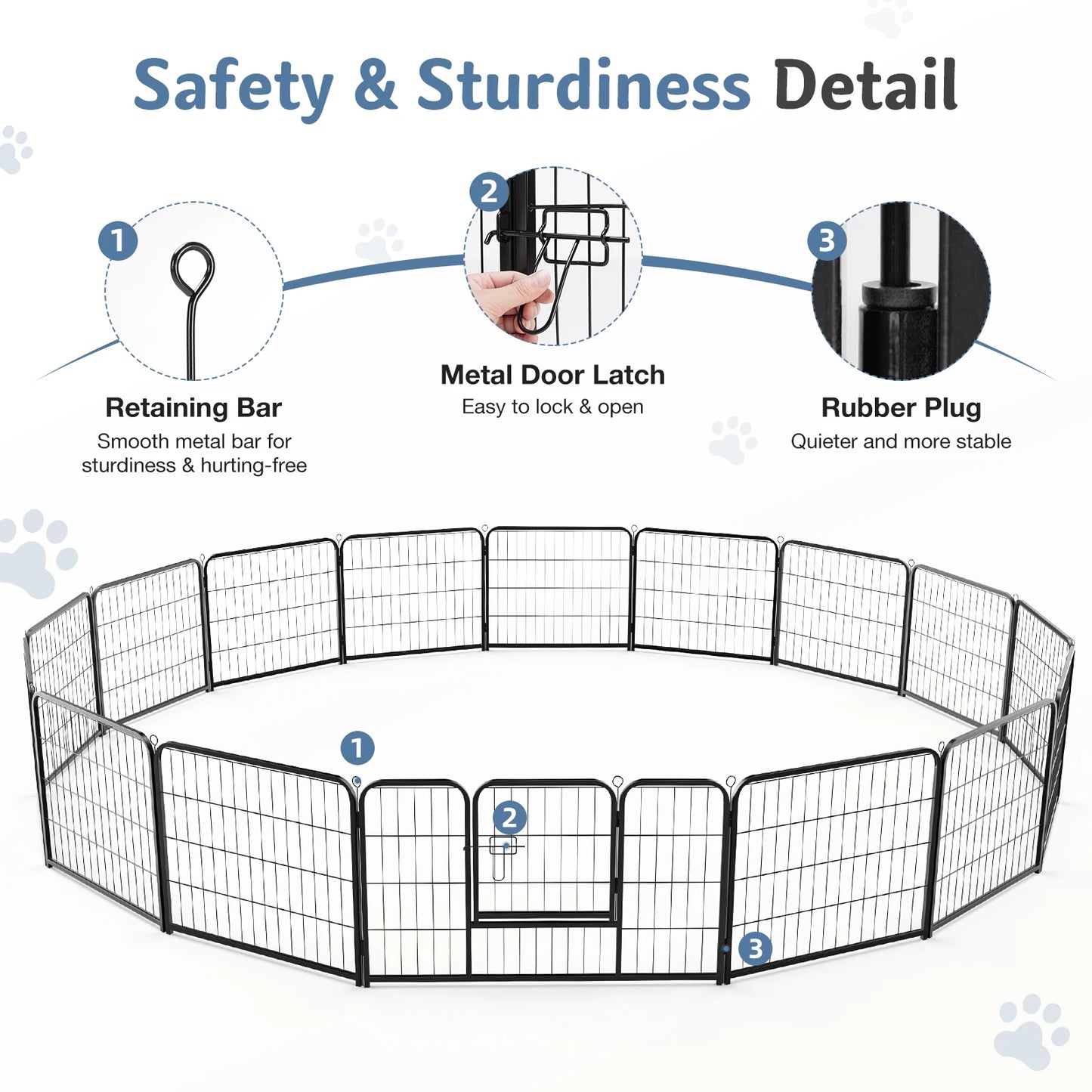 JHK 16 Panel Dog Playpen Metal Fence Foldable For Yard