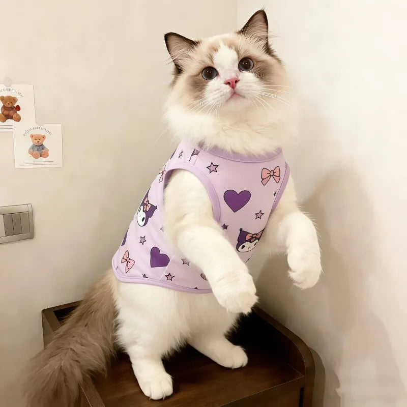 Hello Kitty Cat Tank Top, Anti-Shedding Cute Cartoon Sleeveless Summer Shirt for Cats, Lightweight Breathable Pet Clothes