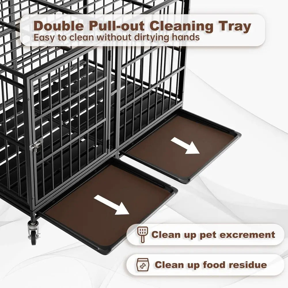 Extra Large XL XXL Heavy-Duty Dog Crate with Wheels and Removable Tray for Large Dogs
