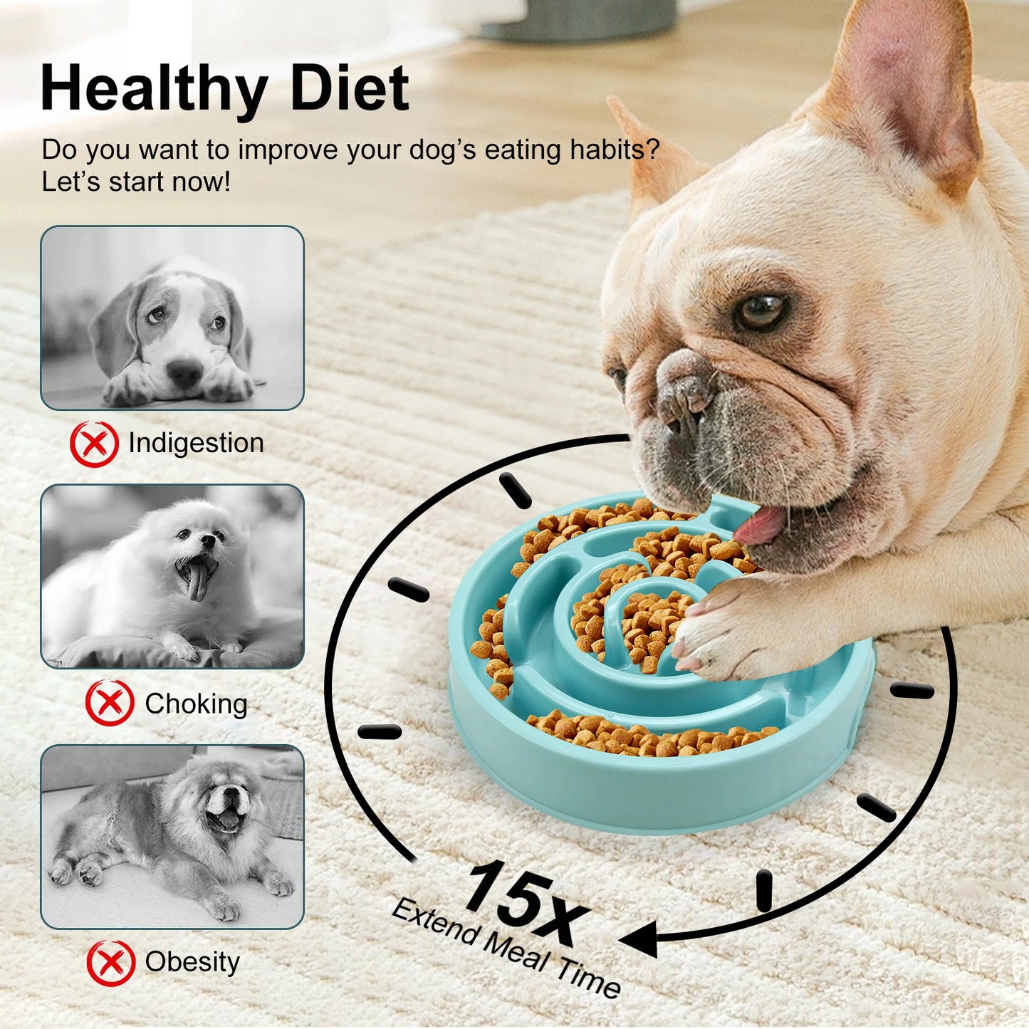 Slow Feeder Dog Bowl Non Slip Anti Gulp Eco Feeding Dish for Dogs
